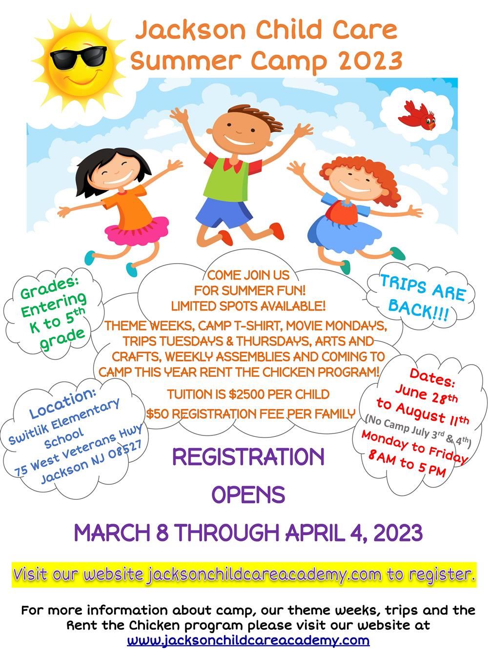  summer camp flyer showing kids playing